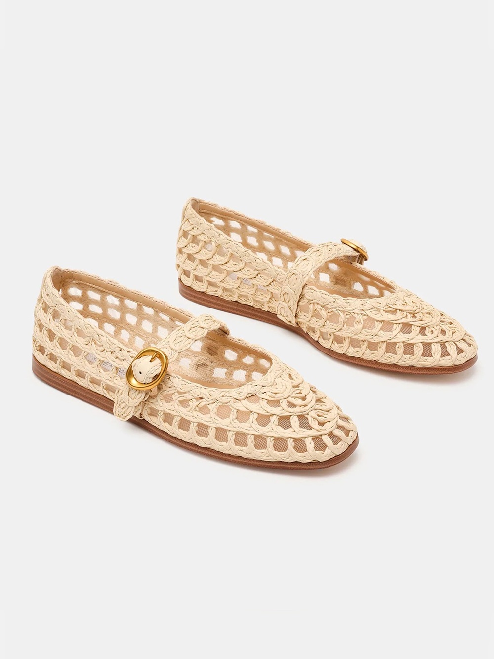 Steve Madden Cream Woven Mary Jane Flats with Gold Buckle